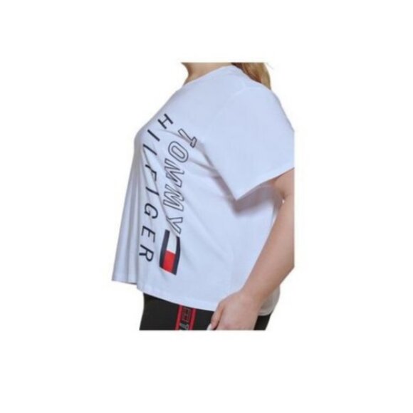Tommy Hilfiger Sport Cropped White Logo T-Shirt - Picture 4 of 8